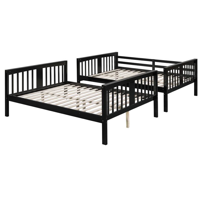 Full over Full Bunk Bed with Ladder, Espresso, No Box Spring Needed, Solid Pine Wood Construction