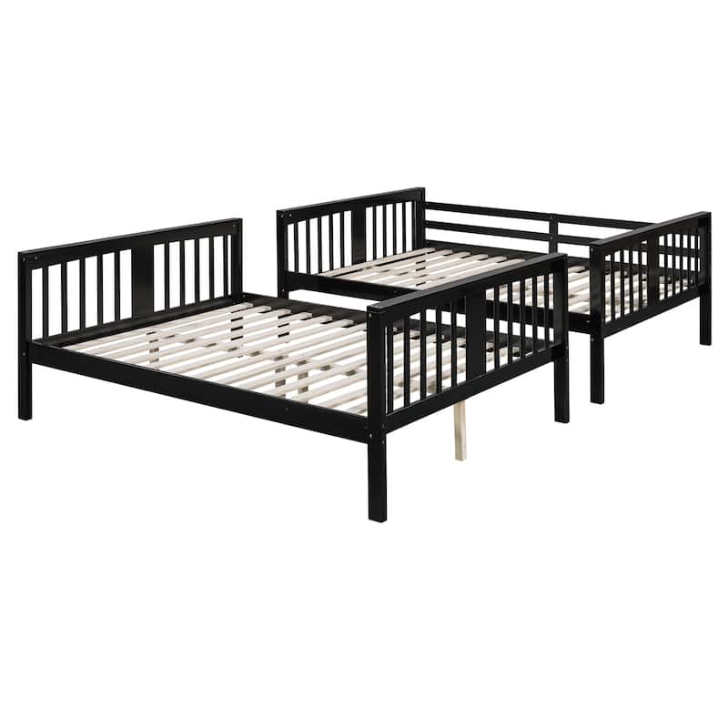 Roomfitters Full Over Full Bunk Bed with Ladder, Solid Wood Guest Room Bed Frame for Two Sleepers