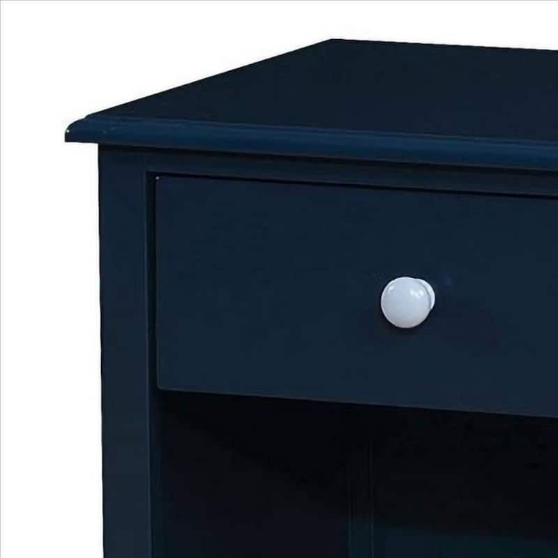 Transitional 1 Drawer Wooden Nightstand with Open Compartment, Blue