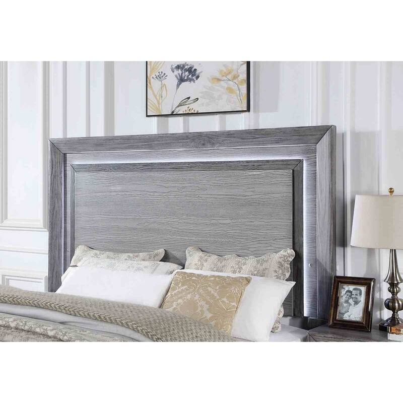 Transitional Gray Finish 1pc LED Bed
