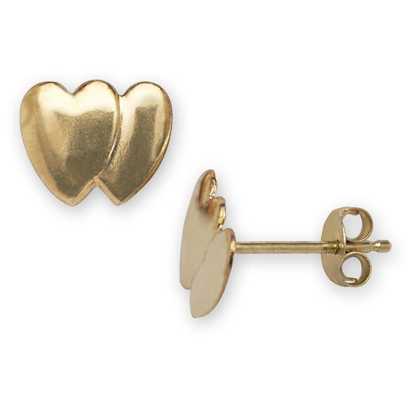 Curata 14k Yellow Gold 7x8mm Double Heart Stamping Earrings