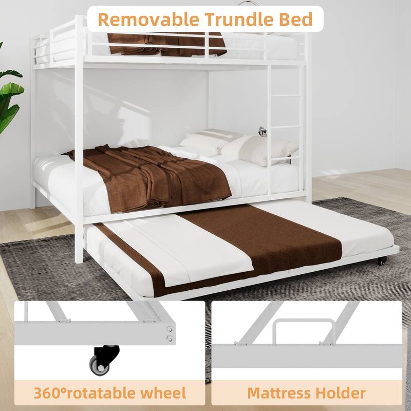 Durable Square Tube Iron Bunk Bed Featuring Safety Rails, Modern Minimalist Look,Full