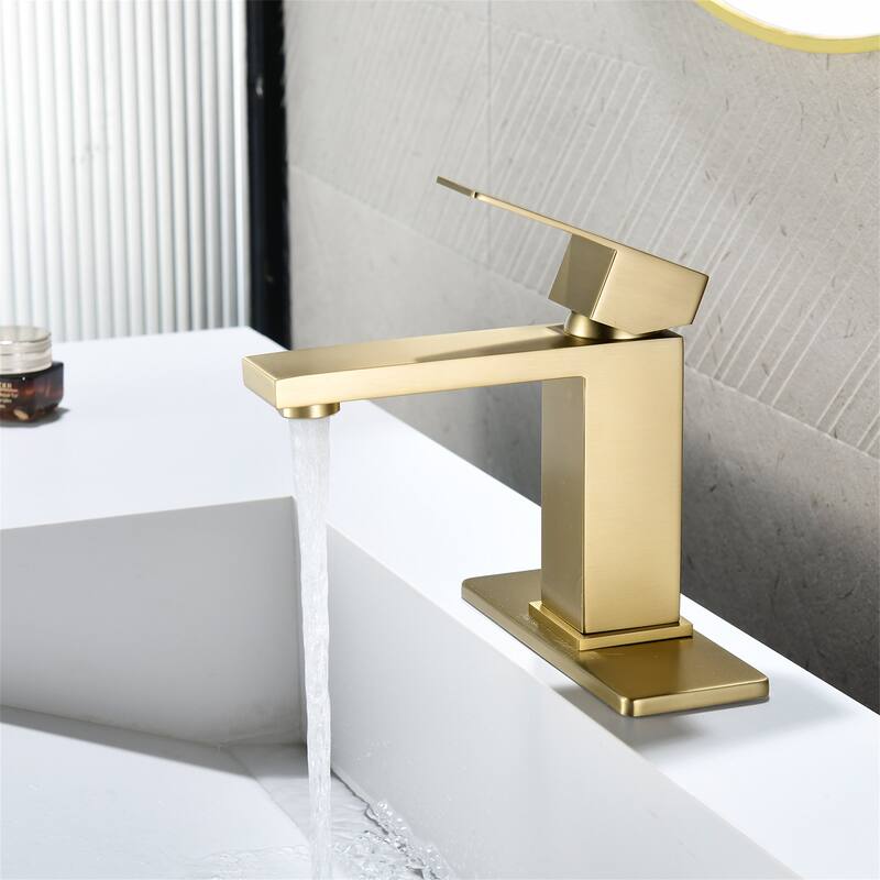 Single Handle Bathroom Sink Faucet with Pop-up Drain 304 Stainless Steel 1 Hole Basin Vanity Faucets with Deck Plate