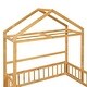 preview thumbnail 11 of 14, Natural Full Size Wooden Floor Bed with Fence Railings and Detachable Headboard, Kids Dress Up Rack, Playhouse Frame
