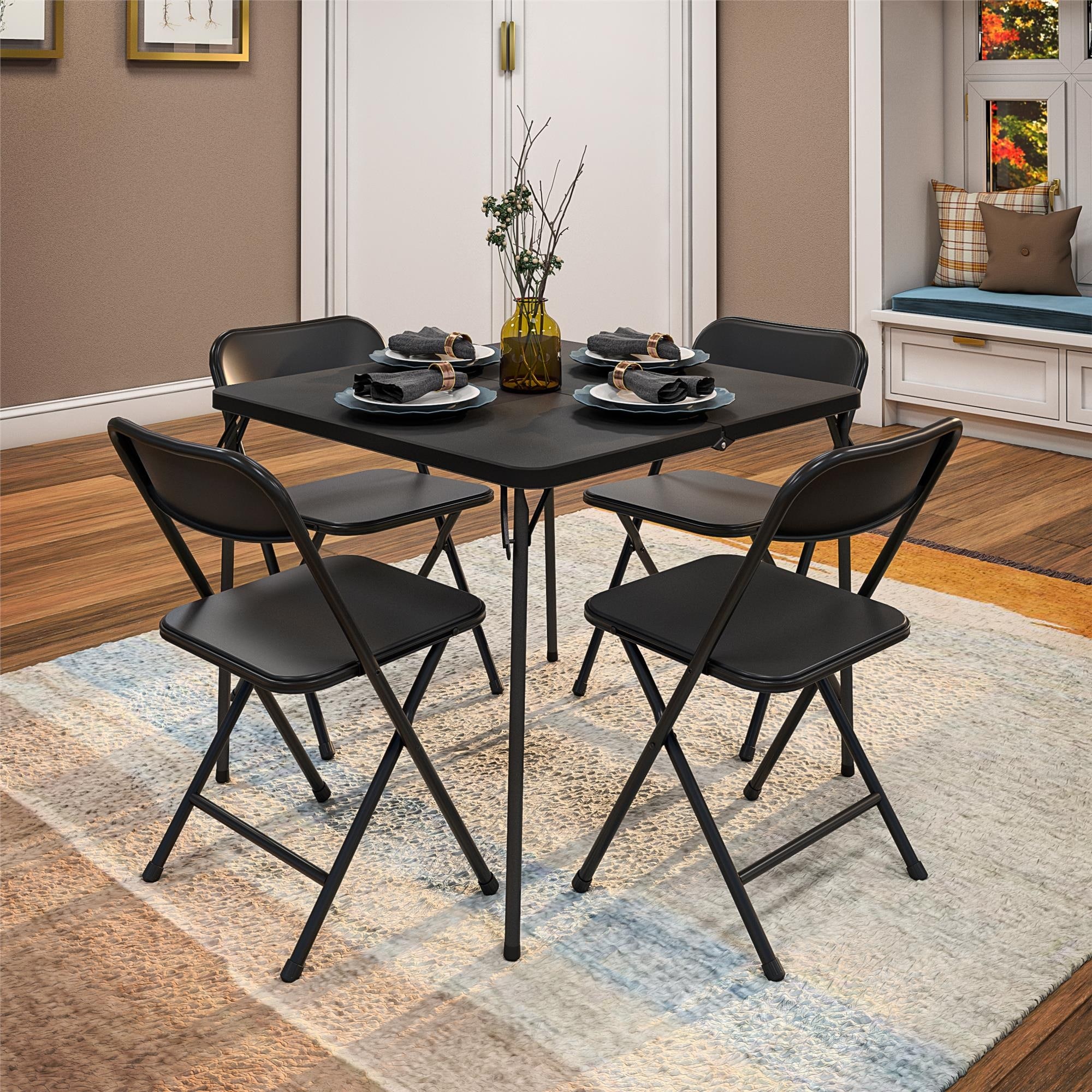 COSCO 5-Piece Solid Resin Folding Table & Chair Dining Set - Bed
