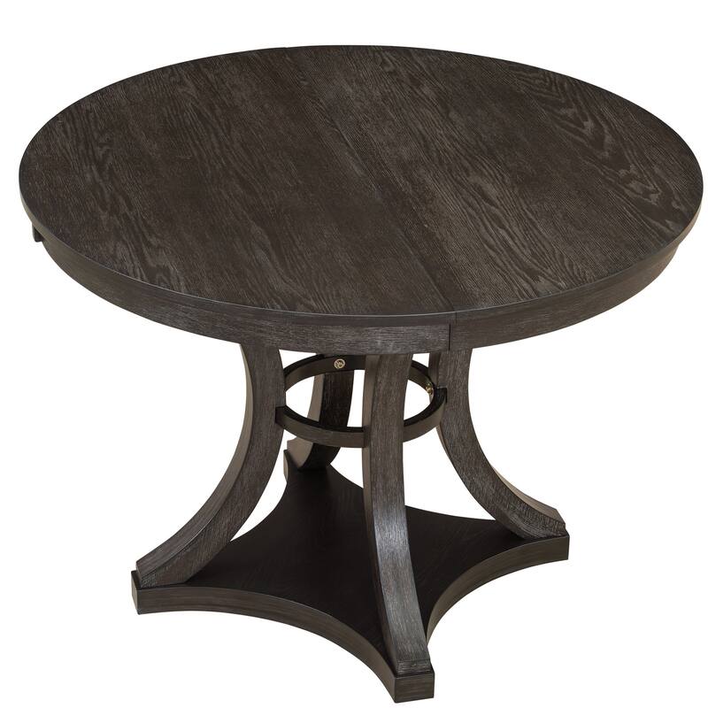 5-Piece Retro Dining Table Set with Extendable Round Table and 4 Upholstered Chairs