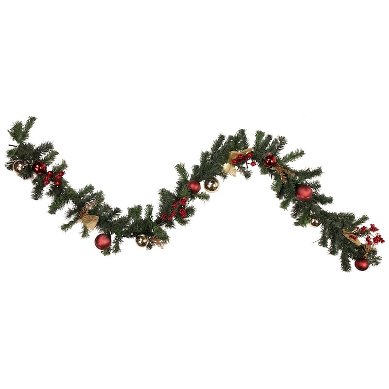 6' x 8" Pre-Lit Decorated Burgundy and Gold Pine Artificial Christmas Garland Cool White LED Lights