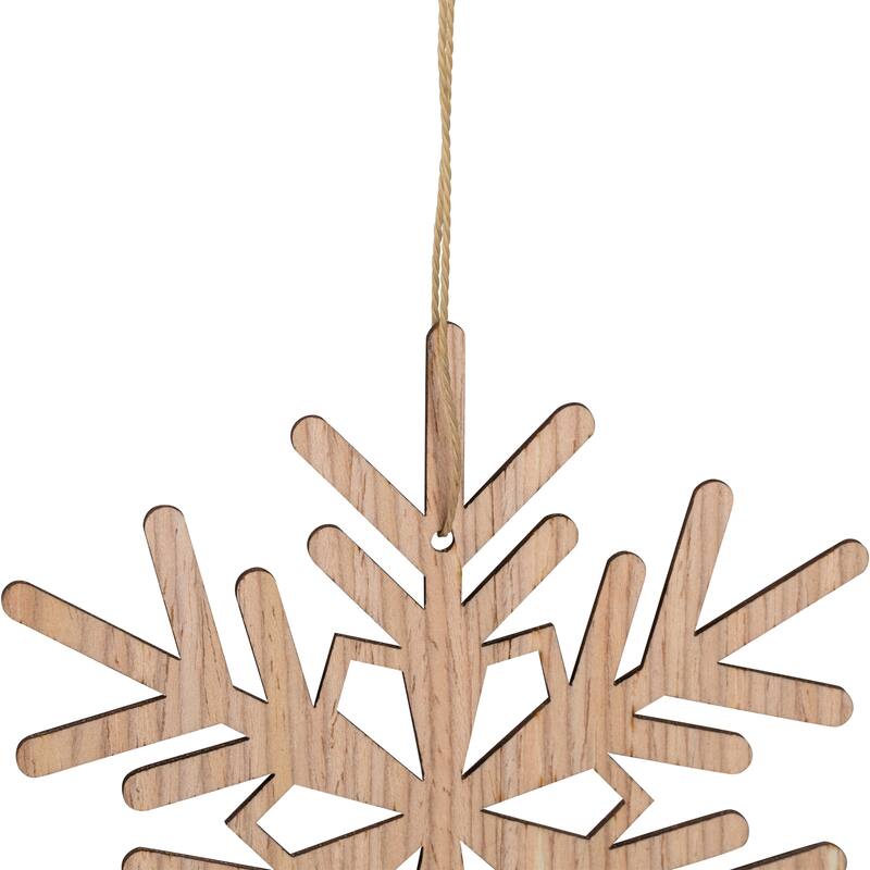 Snowflake Cut-Out Natural Wood Christmas Ornaments - 4.75" - Set of 6