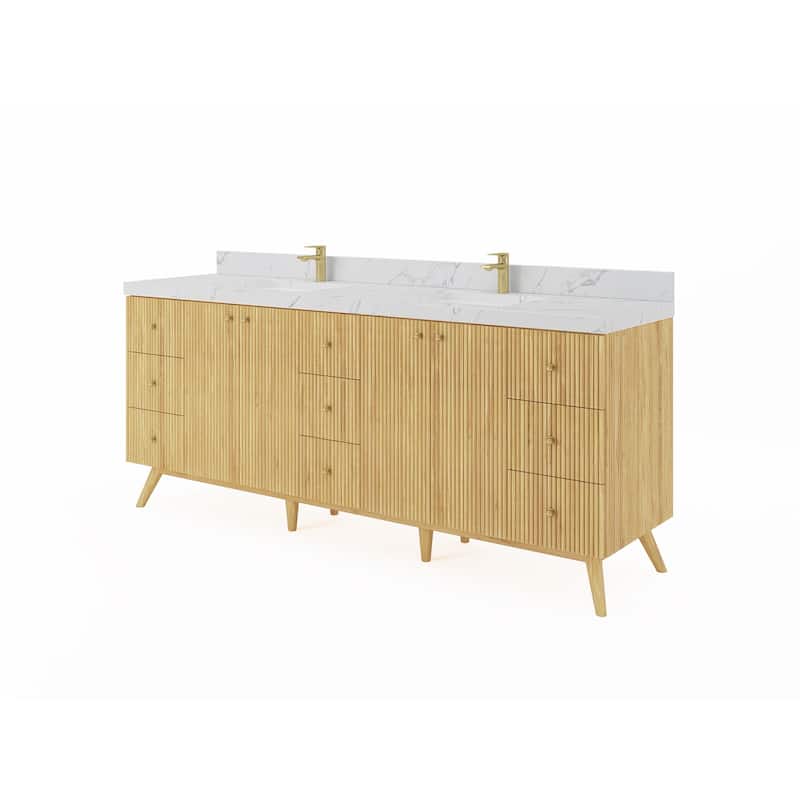 Willow Collections 84 in. W x 22 in. D Pasadena Solid Teak Double Sink Bathroom Vanity with Countertop