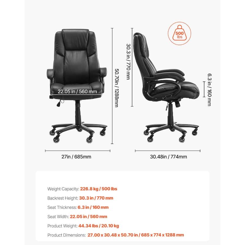Black PU Leather Heavy-Duty Chair with Lumbar & Rocking Feature - 27.00 x 30.48 x 50.70 in