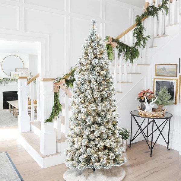 Glitzhome 6FT 7.5FT 9FT Warm White or Multi Colored Pre Lit Flocked Pine Artificial Christmas Tree On Sale Bed Bath Beyond 31721235