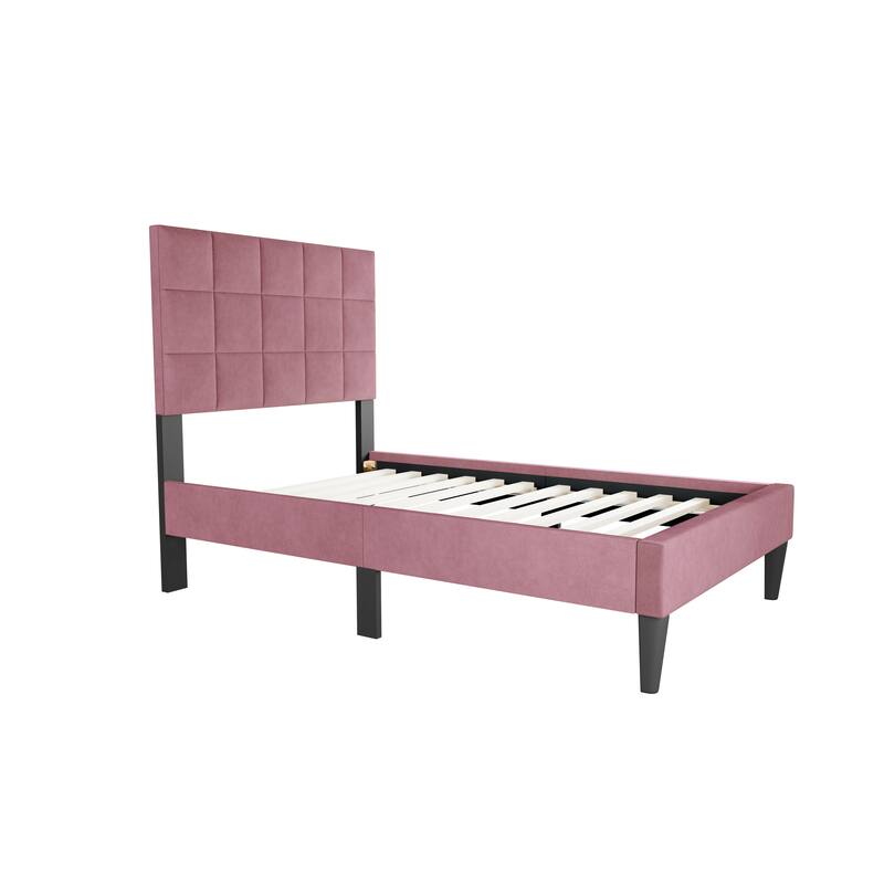 Adjustable Headboard Twin Bed with Brushed Linen Fabric & Biscuit Tufting Design