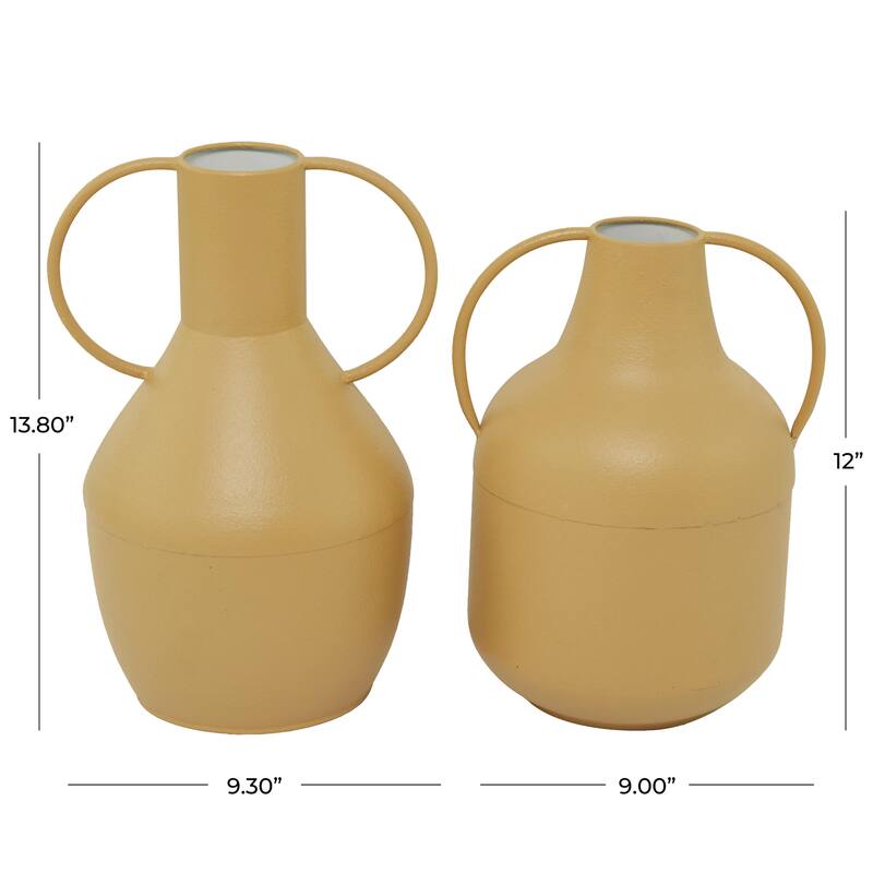 Yellow Metal Decorative Vase with Handles (Set of 2)
