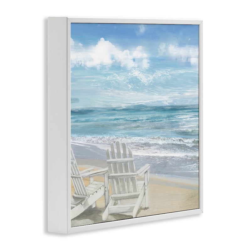 Stupell White Adirondack Chairs on the Beach Painting Framed Art, 12 x 1.5 x 12, Proudly Made in USA - Multi-color