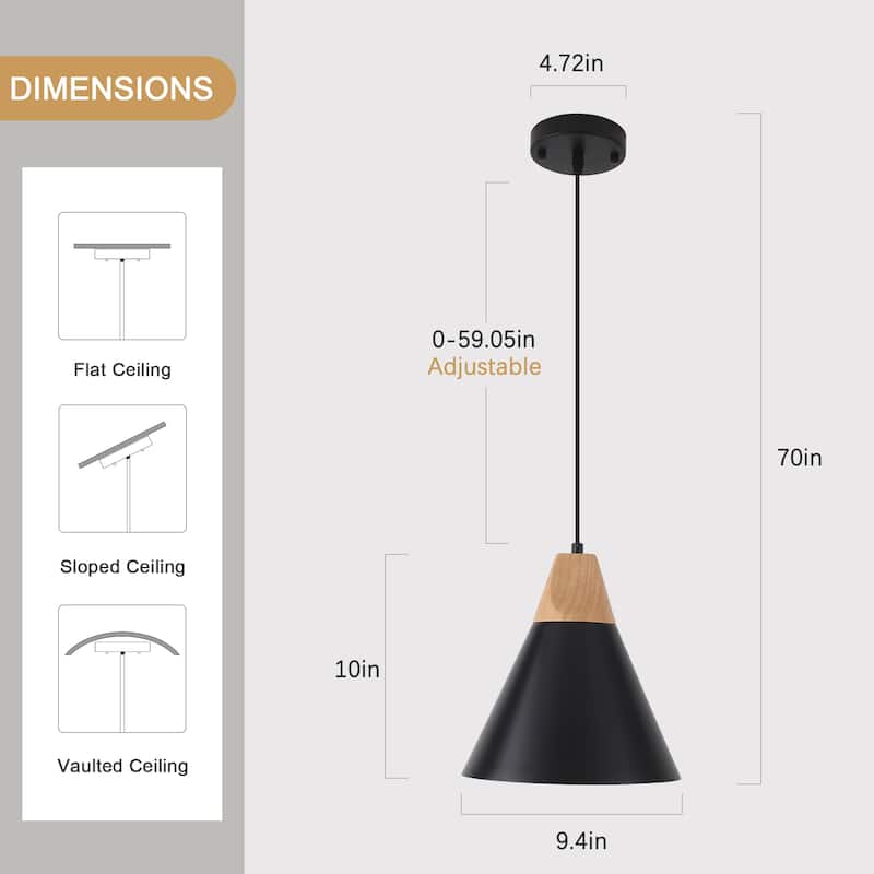 Farmhouse Pendant Light Fixture with Wood and Metal for Kitchen, Hallway,Living Room