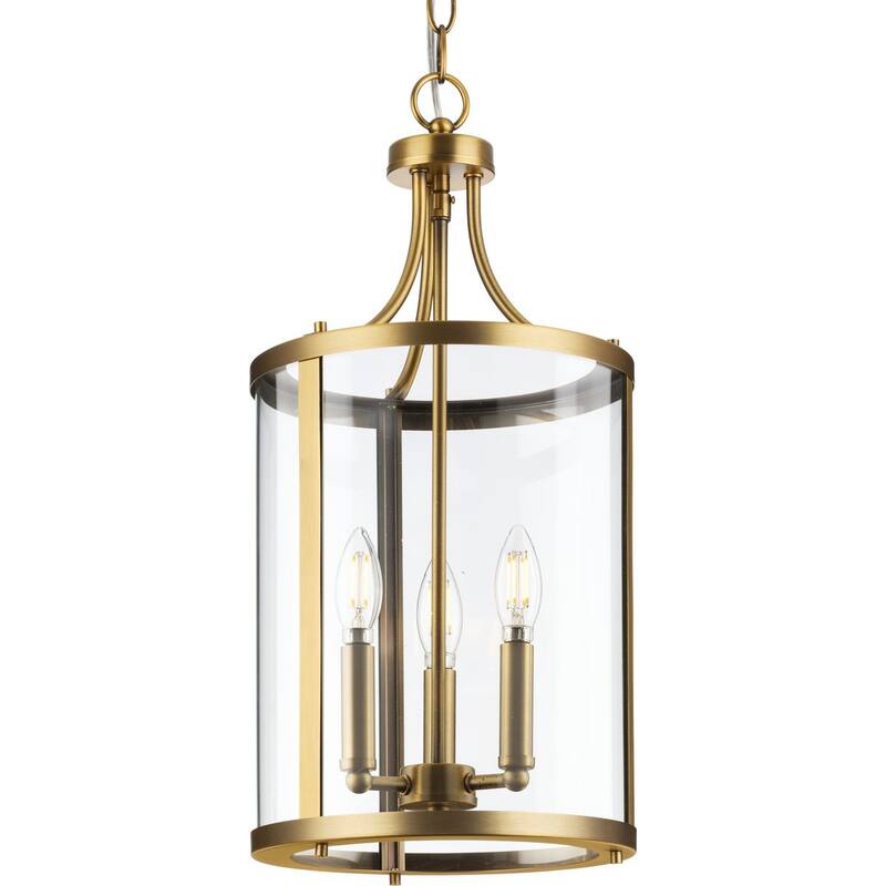 Gilliam Collection Three-Light Vintage Brass New Traditional Hall & Foyer - 10 in x 10 in x 20.75 in - 10 in x 10 in x 20.75 in