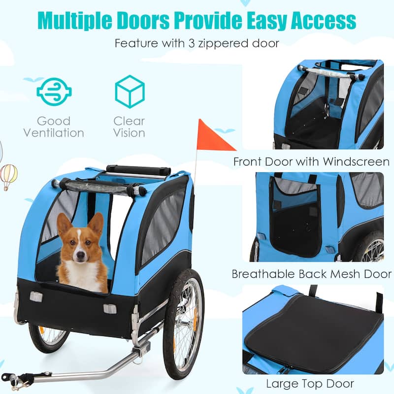 Costway Dog Bike Trailer Foldable Pet Cart with 3 Entrances for - See Details
