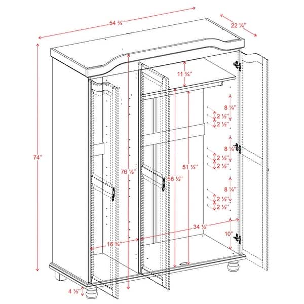 dimension image slide 1 of 2, Palace Imports 100% Solid Wood Kyle 3-Door Wardrobe Armoire with Raised Panel or Mirrored Doors