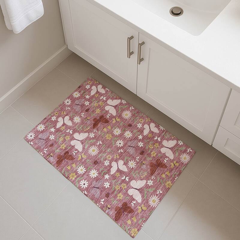 Machine Washable Indoor/ Outdoor Whimsy Butterfly Chantille Rug