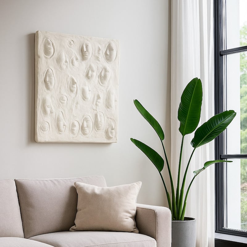 Canvas Wall Art Textured 3D Relief Face Design - 24" White