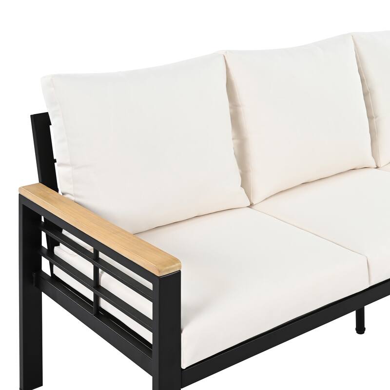 5-Piece Outdoor Patio Iron Conversation Sofa Set with Coffee Table and Bench