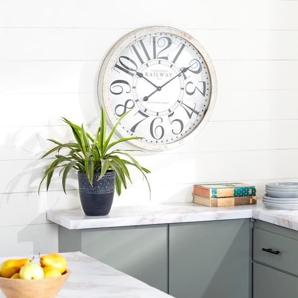 slide 3 of 11, White Wood Natural Wall Clock 24 x 24 x 3 - 24 x 2.5 x 24 White