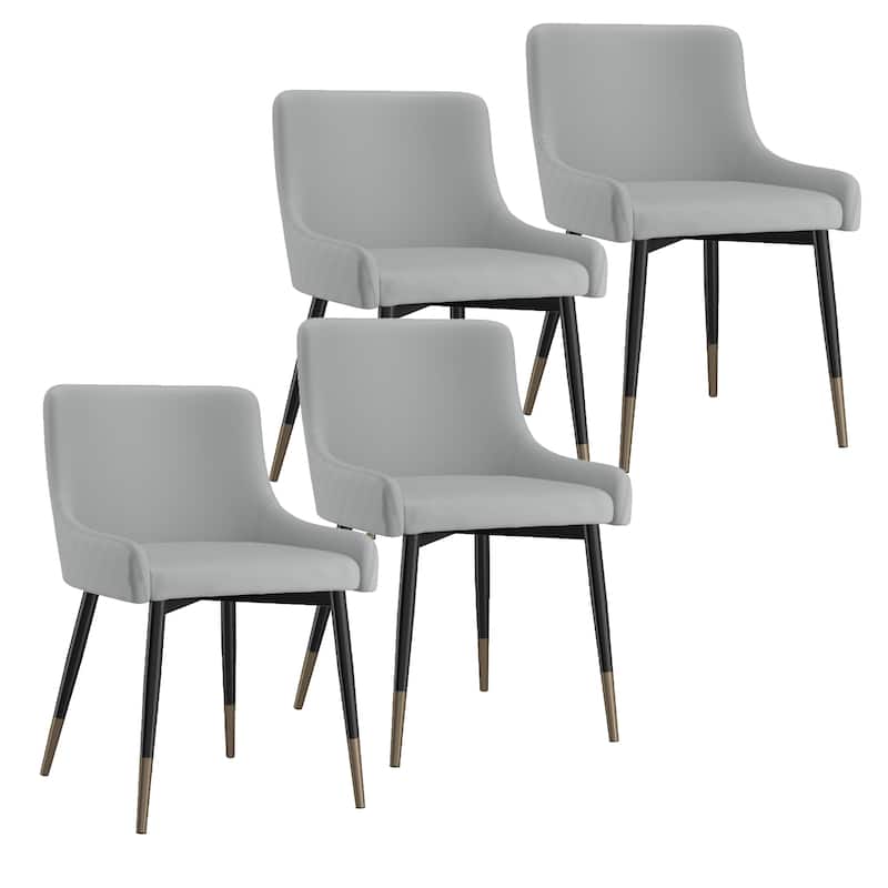 Modern Faux Leather and Metal Dining Chair, Set of 4 - Black