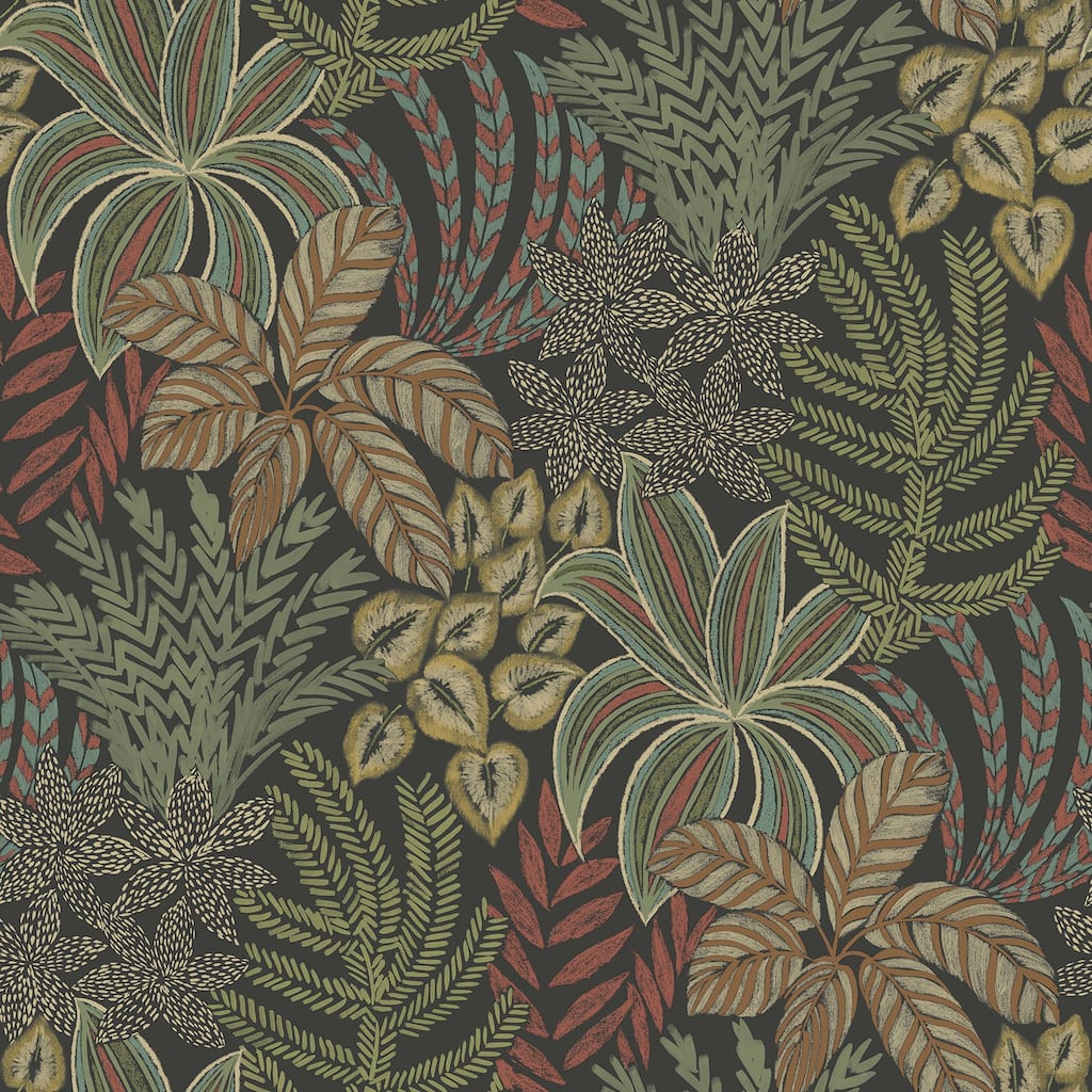 A-Street Prints Sumner Black Woodland Botanical Wallpaper