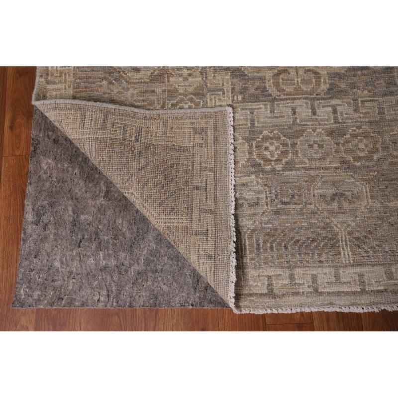 Geometric Oushak Vegetable Dye Area Rug Hand-Knotted Wool Carpet - 7'8" x 9'11"