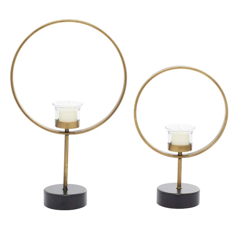 Metal Circular Votive Candle Holder - Set of 2 Gold - Roche River Decor - 3"W x 9"L x 15"H