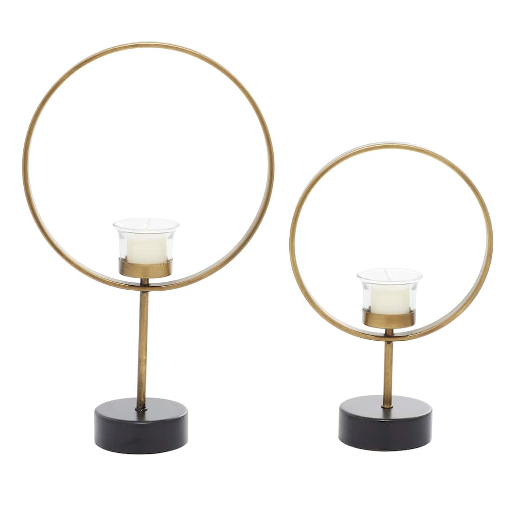 Metal Circular Votive Candle Holder - Set of 2 Gold - Roche River Decor - 3"W x 9"L x 15"H