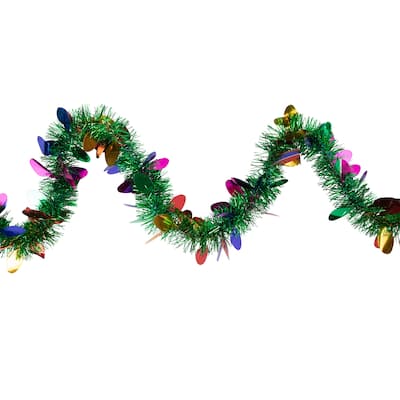 50'x2" Green Multi-Color Christmas Light Bulb Wrapped Tinsel Garland