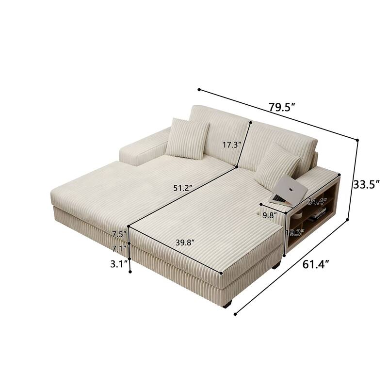 79.5" Corduroy Sectional Sofa Sleeper Sofa, Convertible Double Chaise Lounges Couch