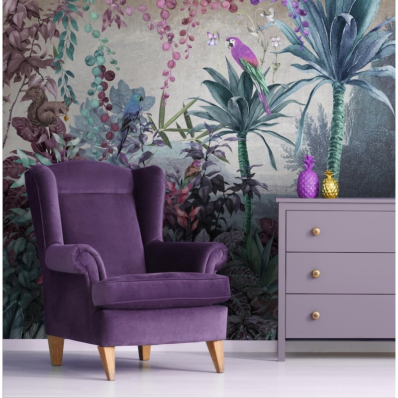 Enchanted Jungle Wallpaper Mural Tropical Birds and Foliage