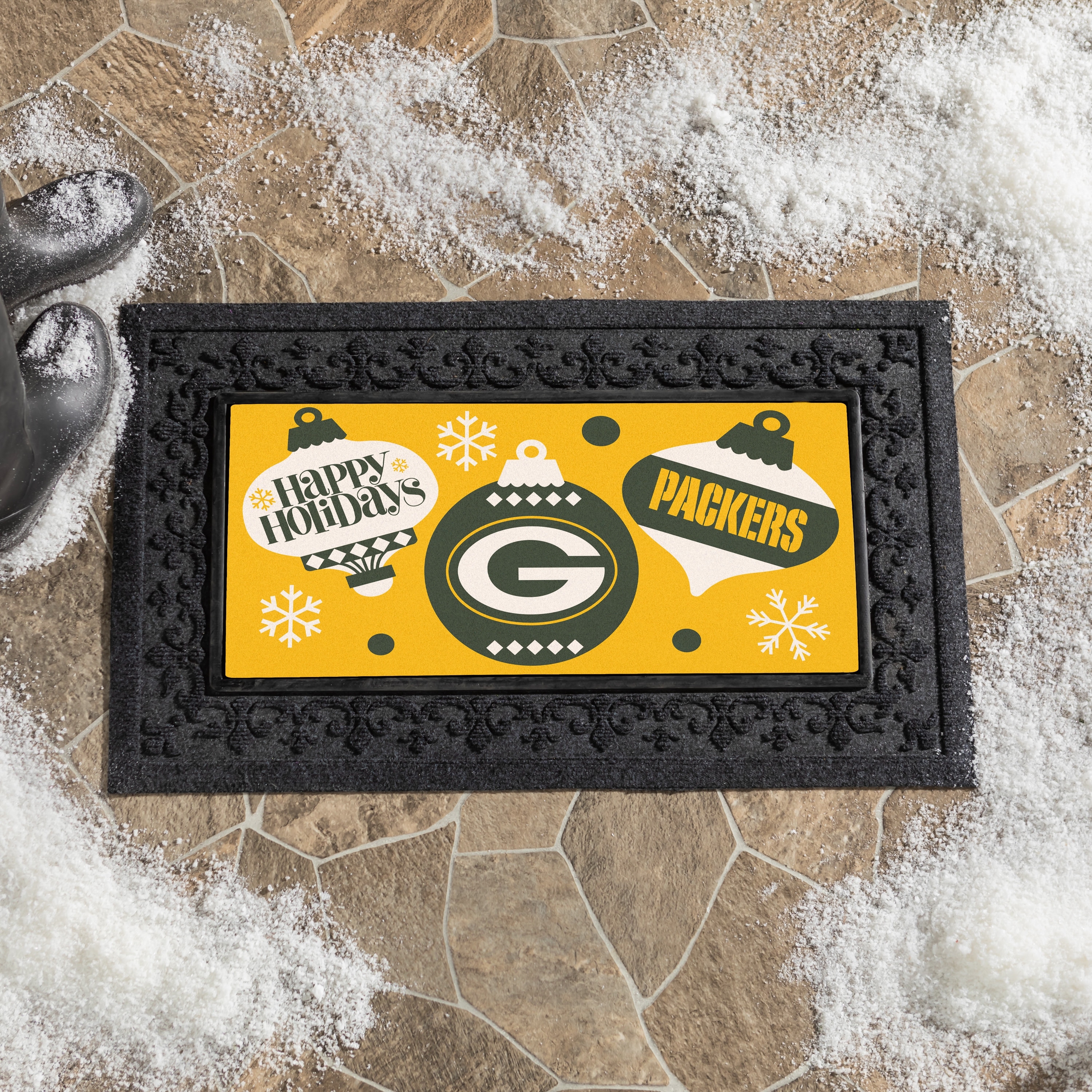 Green Bay Packers Happy Holidays Flocked Coir Sassafras Switch Door Mat - 22" x 10"