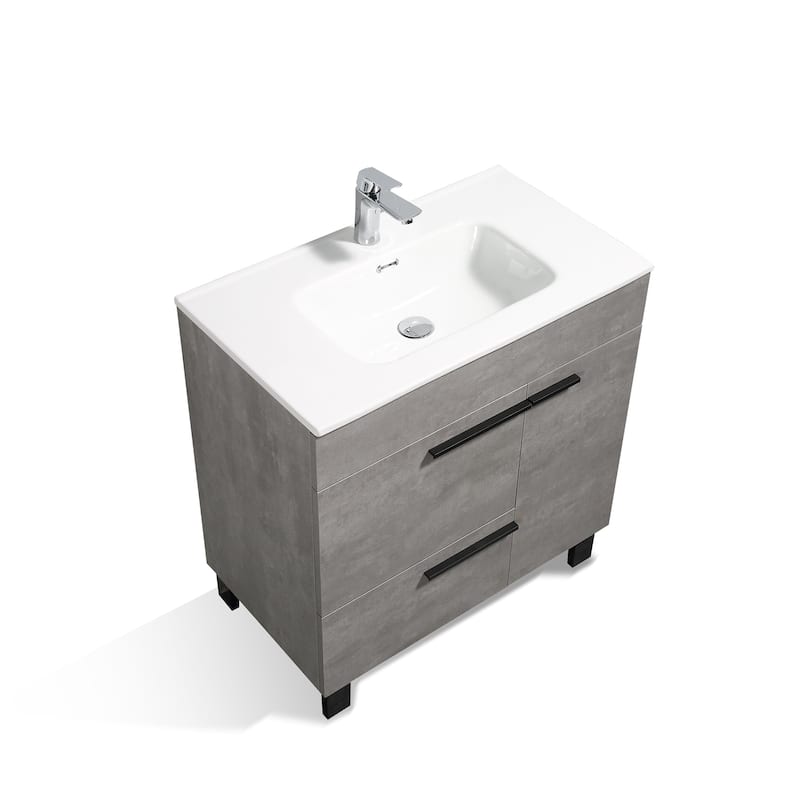 Freestanding Bathroom Vanity Set in Concrete Grey with Integrated Ceramic Sink