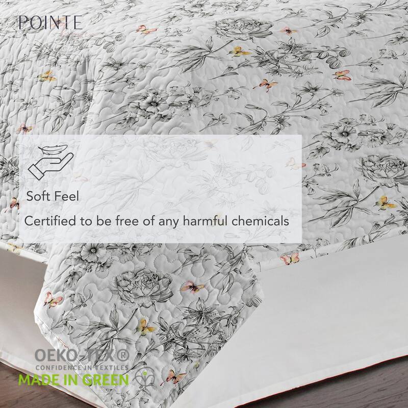 Pointehaven Percale Cotton Oversized Printed Scroll Design Quilt Set