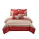 8 Piece King Polyester Comforter Set with Geometric Embroidery, Orange