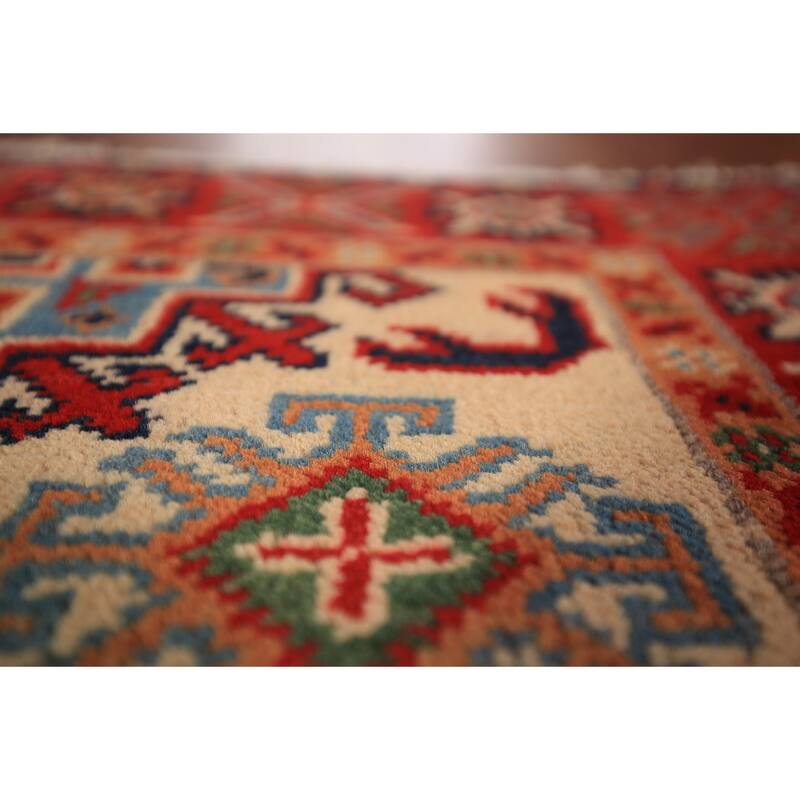 Geometric Kazak Accent Rug Hand-Knotted Wool Carpet - 2'0" x 3'0"