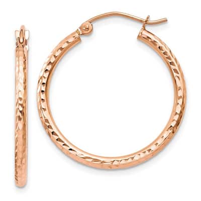 Curata 14k Rose Gold Diamond Cut 2x25mm Hoop Earrings
