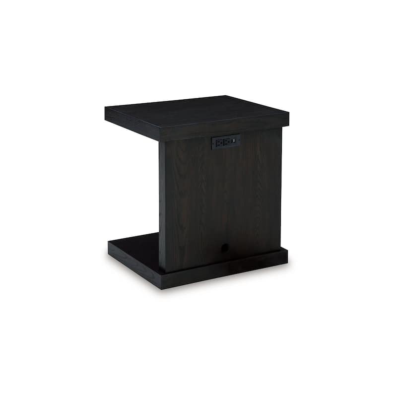 Copa Chairside End Table, Dual USB Port, 22 Inch Oak Brown and Black
