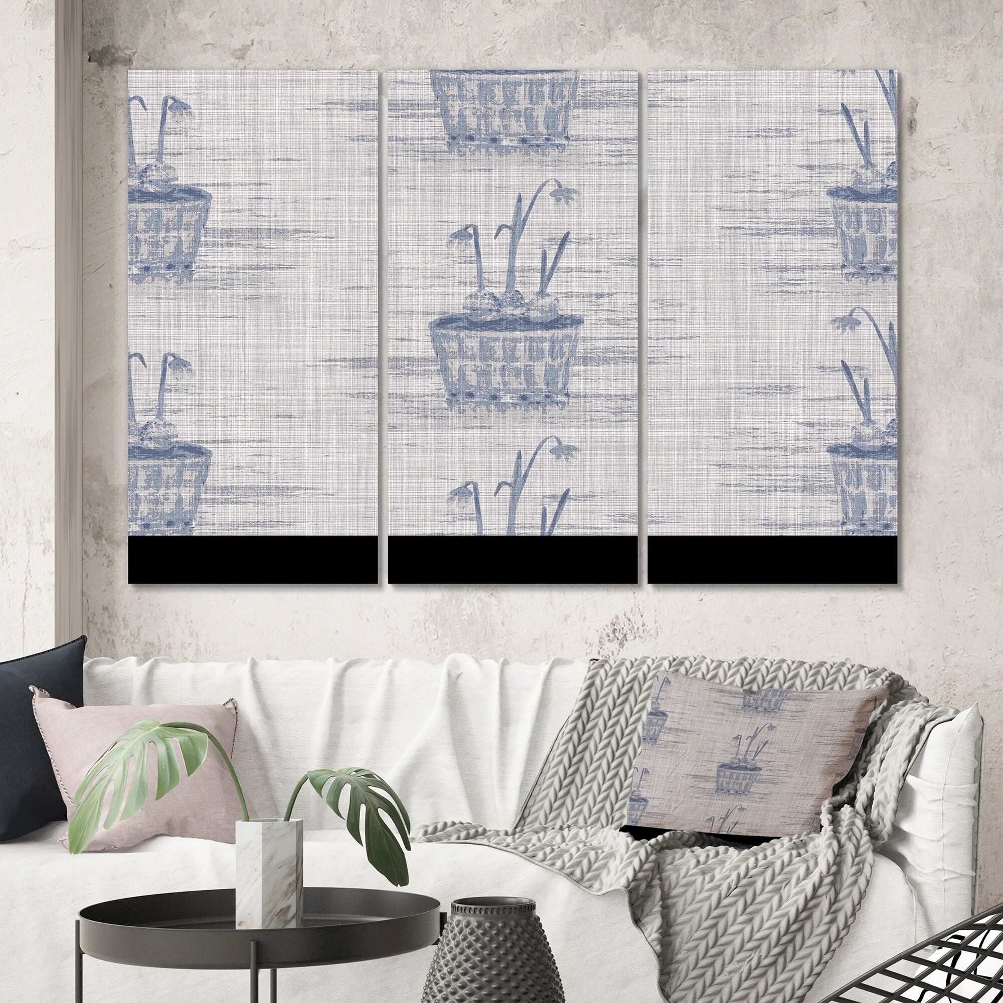 Designart 'Vintage Blue Famhouse Flower III' Patterned Canvas Wall Art Print-image