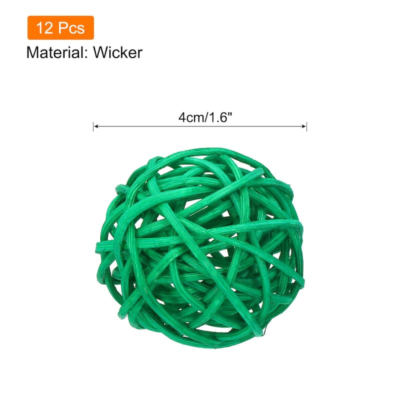 12 Pcs Wicker Rattan Balls 1.6 Inch Rattan Decorative Balls - Deep Green