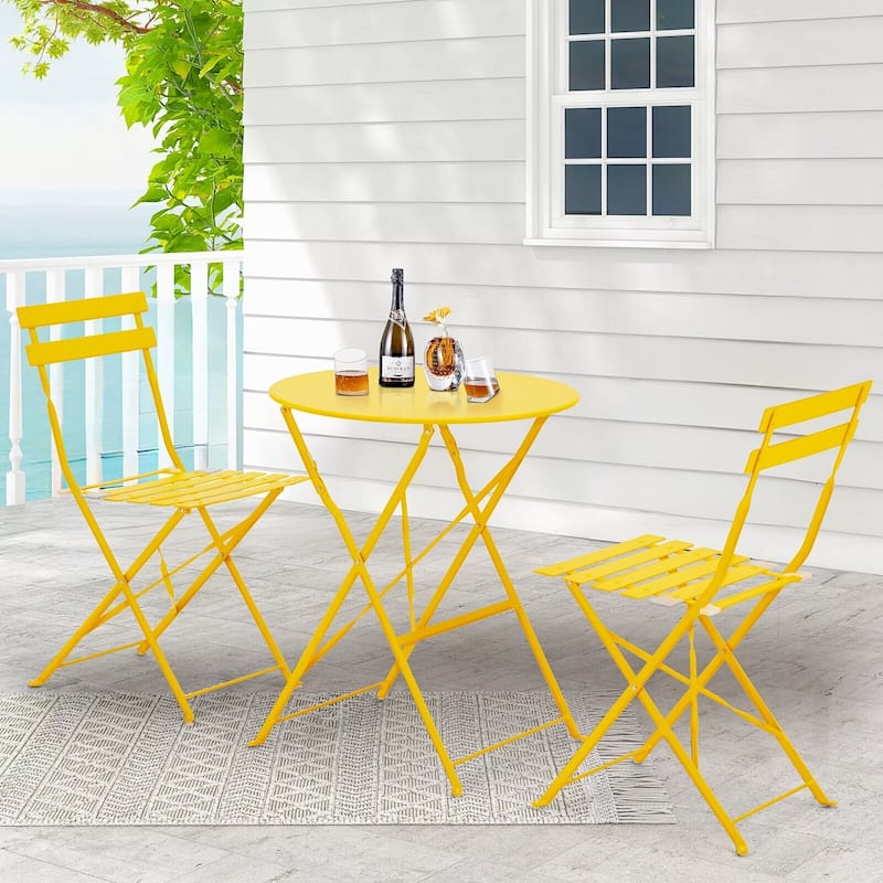 EROMMY 3-Piece Bistro Set Outdoor Patio Furniture, Foldable Garden Table and Chairs, Rust-Resistant, Lightweight for Balcony