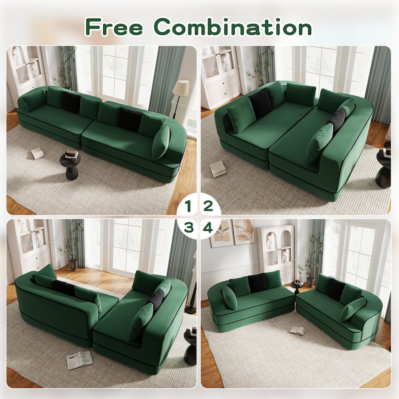 Roomfitters No Assembly Modular Sofa, 106 Inch Teddy Fabric Floor Couch with Chaise, Green