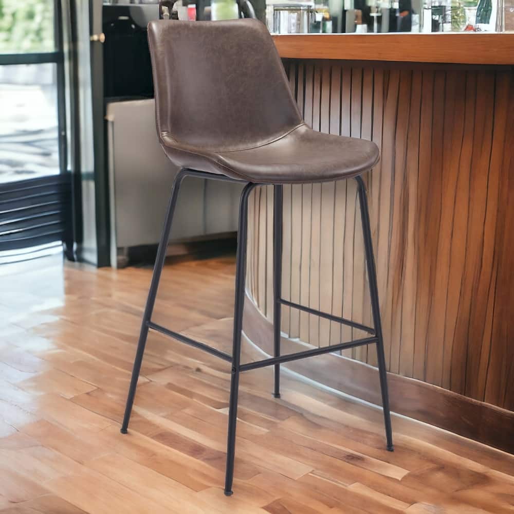 HomeRoots 31" Brown and Black Steel Low Back Bar Height Bar Chair
