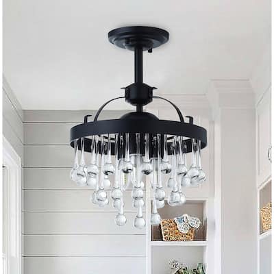 Modern Crystal Falls Black 3-Light Ceiling Semi Flush Mount