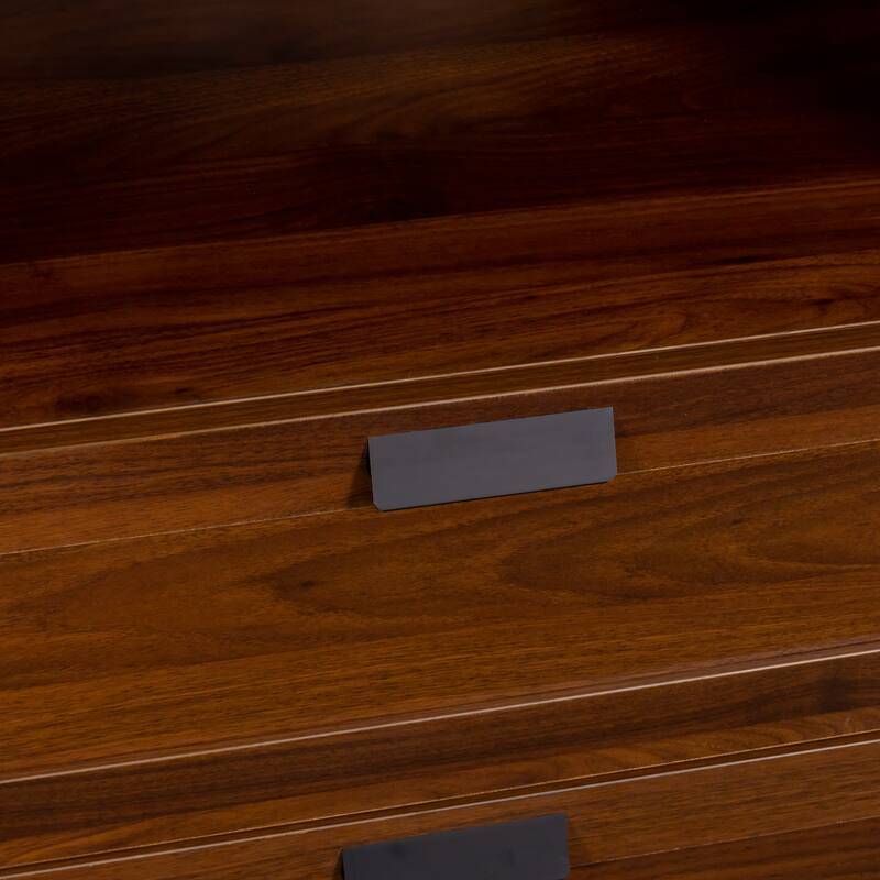 Anmytek Walnut Bookcase with 2 Drawers Tall Display Shelf for Living Room and Home Office Storage