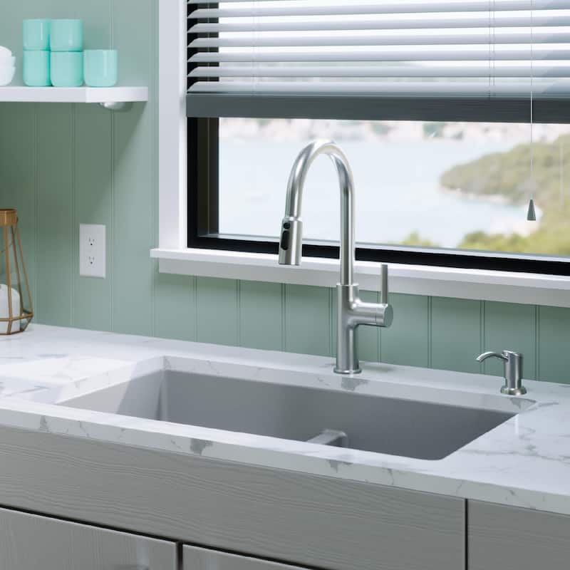 Karran 32" Undermount Double Equal Bowl Quartz Kitchen Sink Kit - 32" x 19.5" x 9"