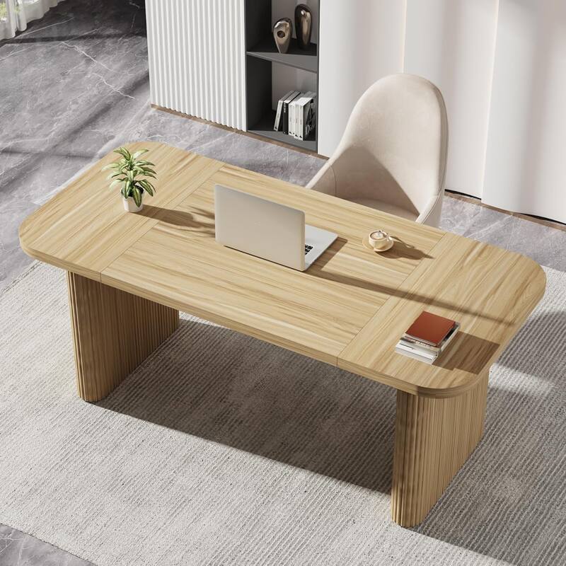 62" Modern Executive Desk, Large Home Office Computer Workstation with Sturdy Double Pedestal Base, Rectangular Writing Table